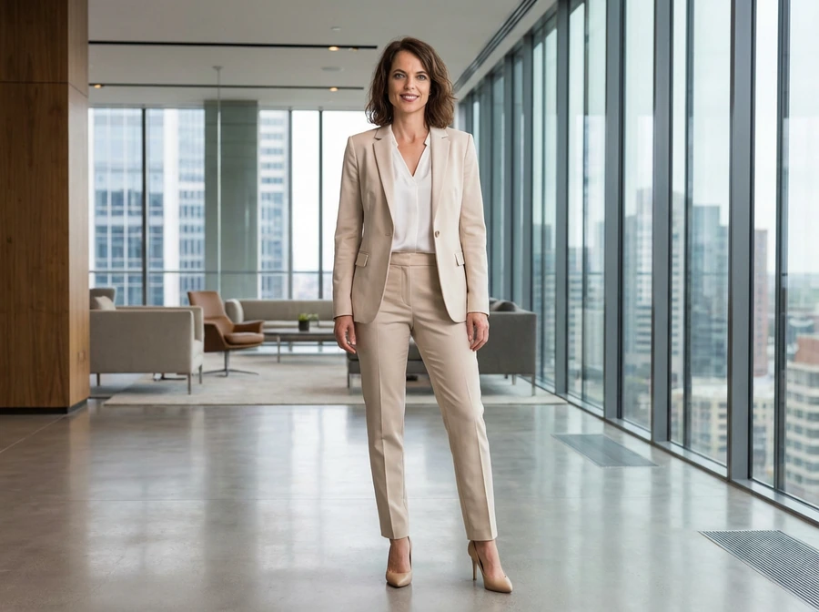 Luxus Designer-Damenanzug Beige